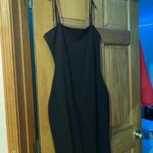lulus black midi dress with slit
